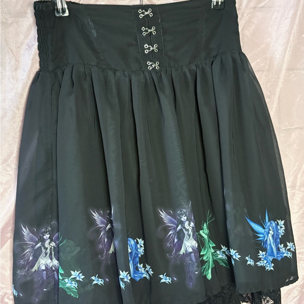 Mystical Black Skirt with Fairy Design